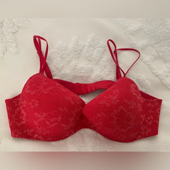 Victoria’s Secret Bra: Red Lace w/Gold Metallic Thread, Double Straps 38C - Picture 1 of 14